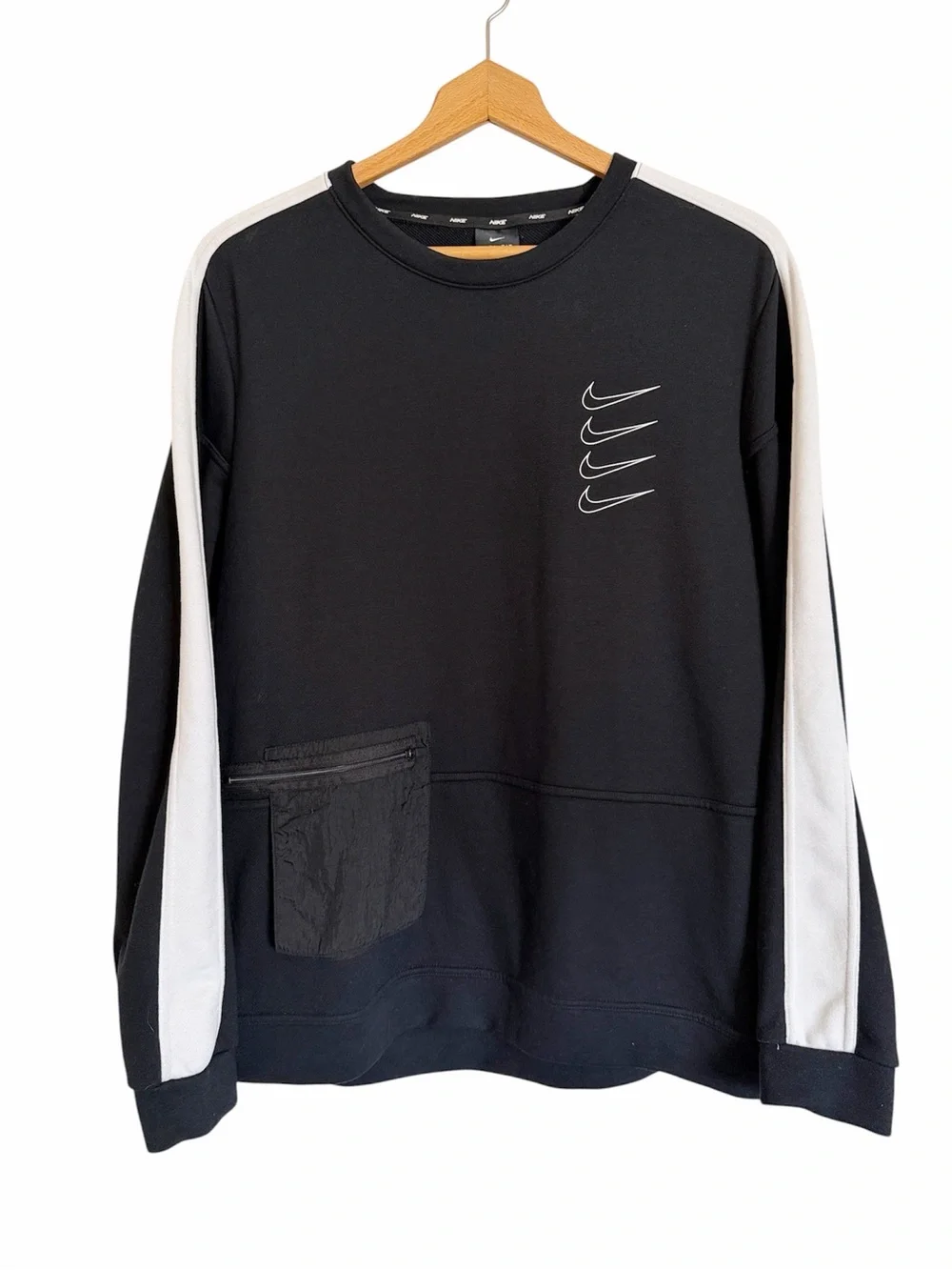 Nike Mens Fleece PX Dry Top Black White Crewneck Sweatshirt size S